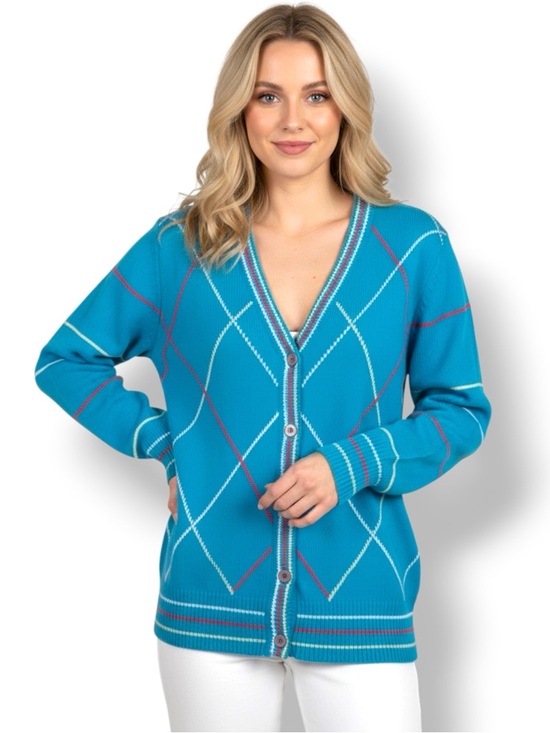 Aurea Sweaters - Aurea Bright Teal Argyle Button-Front Cardigan. Women’s Size Medium